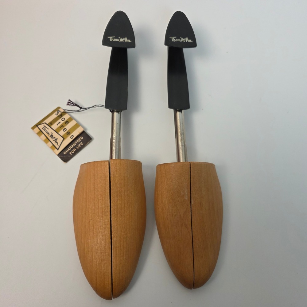 Vintage Thom McAn Wooden Shoe Trees Adjustable Wood Metal Shoe Care Set Size‎ M